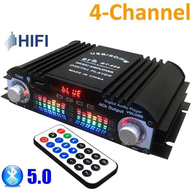 Alt view image 6 of 7 - BT-998 HiFi Audio Power Amplifier 4 Channel Low Distortion Support FM Stereo Radio DC 12V Digital Music Amp for Home Car