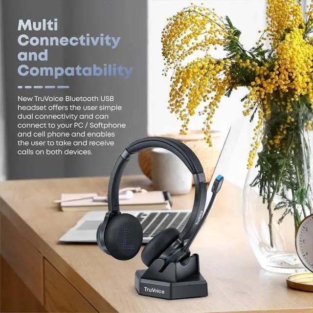 Alt view image 3 of 6 - BT65 Wireless USB Headset with Hi-Fi Audio and Noise Canceling Microphone - v5.2 Bluetooth Fast Charging Base and 15hr Talk time - Multi Connectivity with Both Computer and Cell Phone