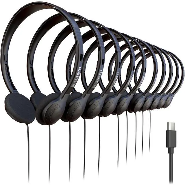 Main image of 40 Pack Bulk Wired On-Ear Headphones with USB Type-C Connector, Black