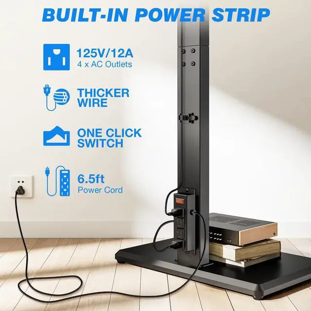 Alt view image 6 of 7 - Floor TV Stand with Power Outlet for 32-75 Inch TVs | Height Adjustment, 60°Swivel, Wooden Base, Safety Lock, Holds 110 lbs, Max VESA 400x400mm, Ideal for Bedroom & Living Room