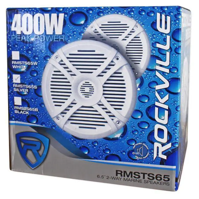 Alt view image 6 of 7 - RMSTS65S Pair 800W 6.5" Marine Boat Speakers Silver 4 Ohm, Waterproof, PEI Dome Tweeter, High Power Handling, for Boats and Outdoor Use