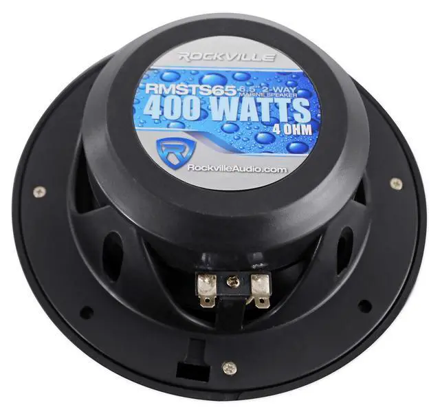 Alt view image 3 of 6 - RMSTS65B 6.5" Black 2-Way Waterproof Marine Boat Speakers, Pair | 800W Peak / 100W RMS Each, Swivel Tweeter, UV Treated, Stainless Steel Terminals, 4 Ohm, 91dB, Includes Speaker Wire