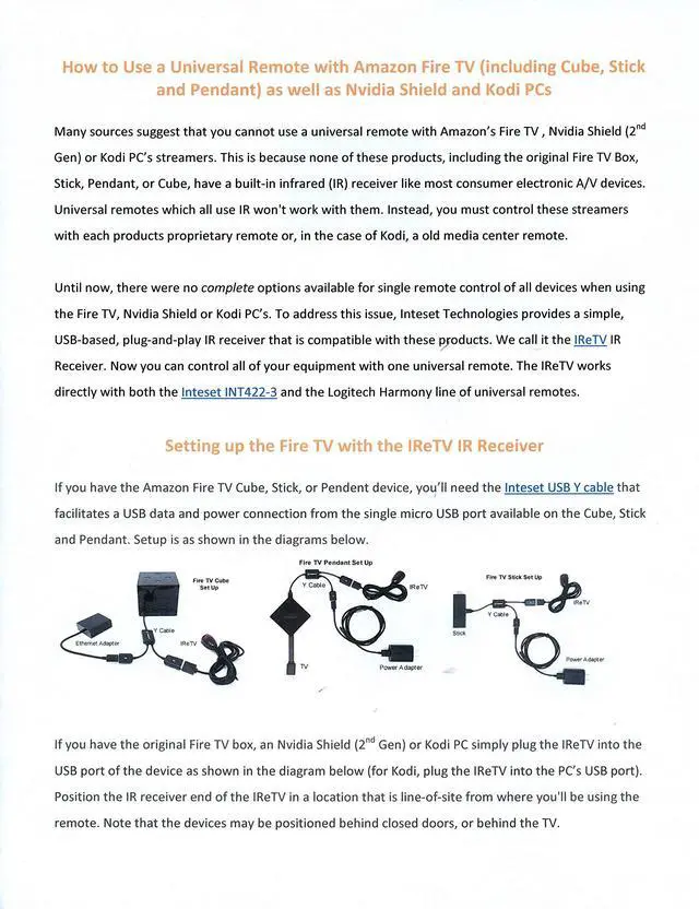 Alt view image 6 of 6 - INT422 Universal Remote with IReTV and Custom OTG Y Cable for F-TV Streamers