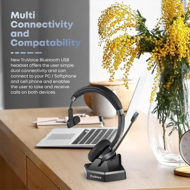 Alt view image 2 of 6 - BT55 Wireless USB Headset with Hi-Fi Audio and Noise Canceling Microphone - v5.2 Bluetooth Fast Charging Base and 15hr Talk time - Multi Connectivity with Both Computer and Cell Phone