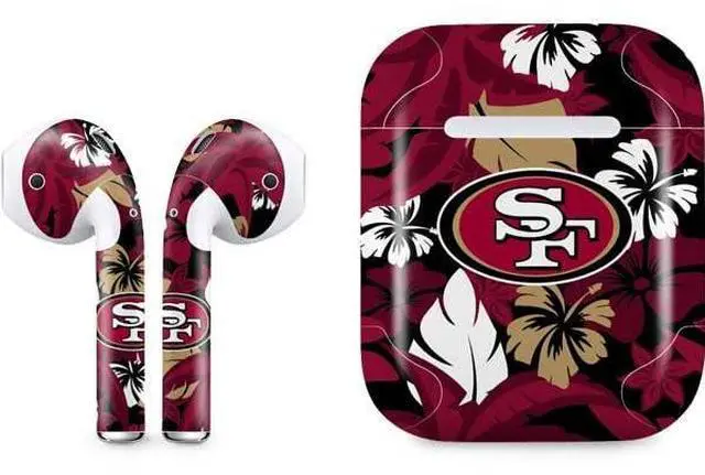 Main image of Decal Audio Skin Compatible with Apple AirPods - Officially Licensed NFL San Francisco 49ers Tropical Print Design