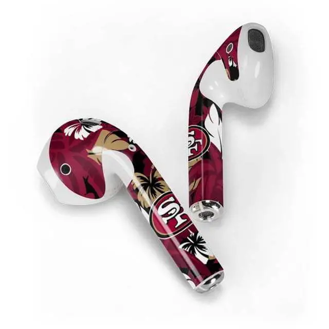 Alt view image 2 of 4 - Decal Audio Skin Compatible with Apple AirPods - Officially Licensed NFL San Francisco 49ers Tropical Print Design