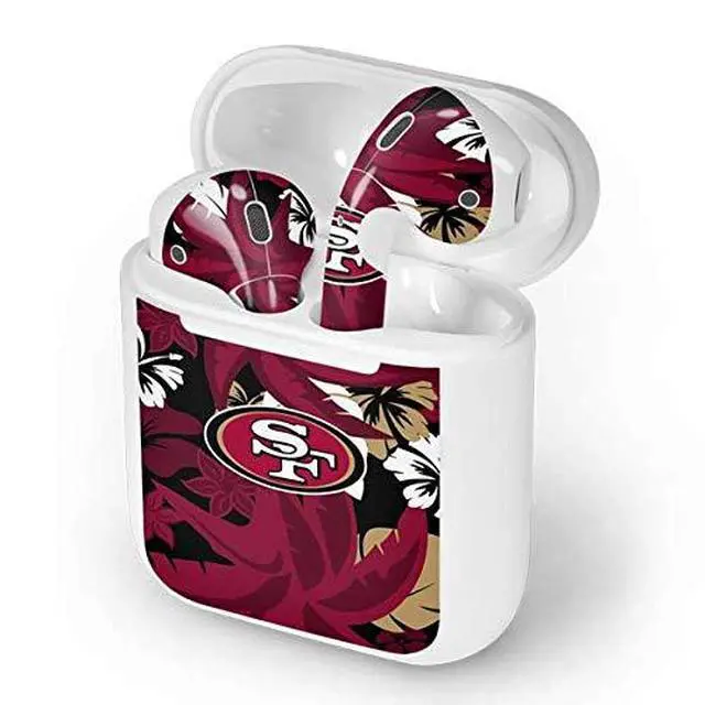 Alt view image 4 of 4 - Decal Audio Skin Compatible with Apple AirPods - Officially Licensed NFL San Francisco 49ers Tropical Print Design