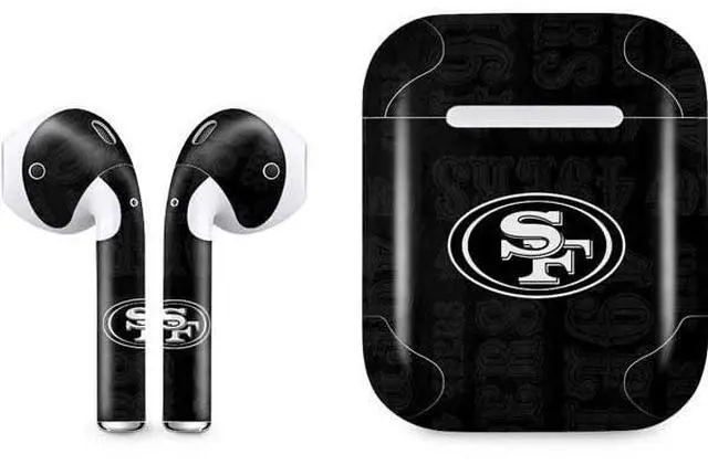 Main image of Decal Audio Skin Compatible with Apple AirPods - Officially Licensed NFL San Franciso 49ers Black & White Design