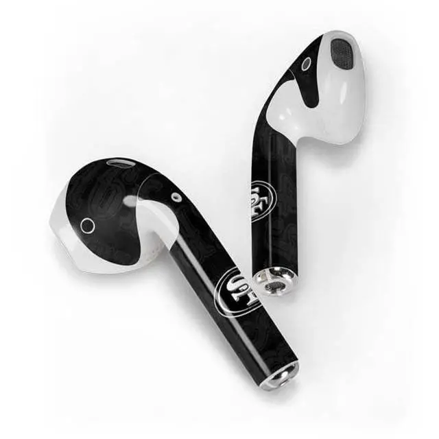 Alt view image 2 of 4 - Decal Audio Skin Compatible with Apple AirPods - Officially Licensed NFL San Franciso 49ers Black & White Design