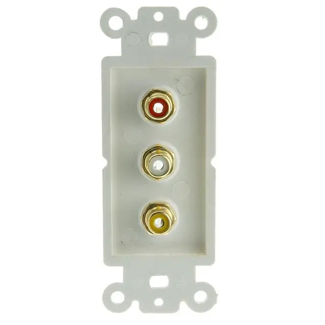 Alt view image 2 of 4 - Decora Wall Plate Insert, White, 3 RCA Couplers (Red/White/Yellow), RCA Female