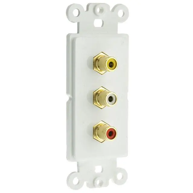 Alt view image 4 of 4 - Decora Wall Plate Insert, White, 3 RCA Couplers (Red/White/Yellow), RCA Female
