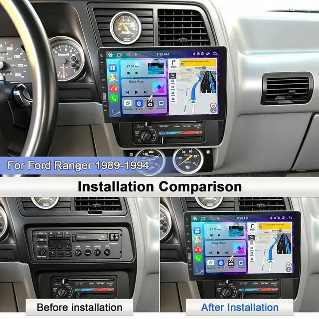 Alt view image 2 of 7 - Single Din Car Stereo for 1989-1994 Ford Ranger Touchscreen | Wireless CarPlay & Android Auto,9" Touch screen,1 Din Car Audio Receivers w/Bluetooth Mirror Link SWC FM AM Back Camera