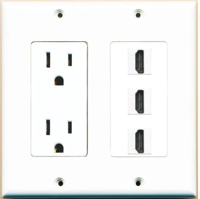Main image of 15 Amp Power Outlet 3 Port HDMI Decorative Wall Plate - White