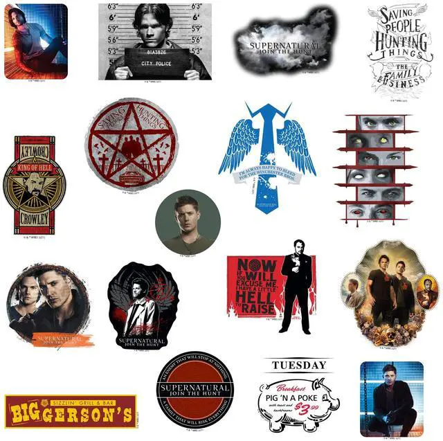 Alt view image 3 of 6 - Supernatural Set 1 100 Vinyl Stickers Waterproof Die-Cut Decals Laptop Car