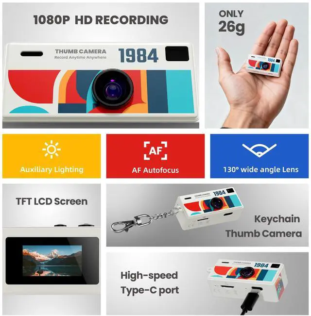 Alt view image 2 of 7 - Mini Keychain Digital Camera, 1080P HD Video Recorder, Mirco Thumb Camera, Digicam,Video Recording,Bag Charm for Vlog Kids Adult Students (Green)