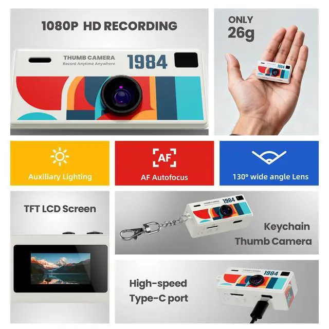 Alt view image 2 of 7 - Mini Keychain Digital Camera, 1080P HD Video Recorder, Mirco Thumb Camera, Digicam,Video Recording,Bag Charm for Vlog Kids Adult Students (Clear)