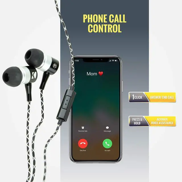 Alt view image 6 of 6 - EB54 Wired Earbuds with Microphone | Great Gaming Earphones for PC, iOS & Android | Noise Cancelling Earbuds Wired with 3.5mm Plug | 53.15-Inch Cable with in-Line Mic and Control Button