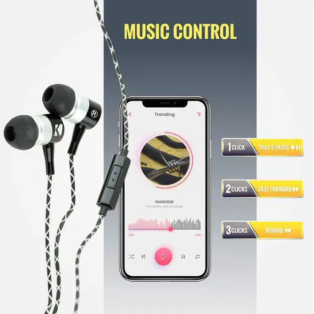 Alt view image 5 of 6 - EB54 Wired Earbuds with Microphone | Great Gaming Earphones for PC, iOS & Android | Noise Cancelling Earbuds Wired with 3.5mm Plug | 53.15-Inch Cable with in-Line Mic and Control Button