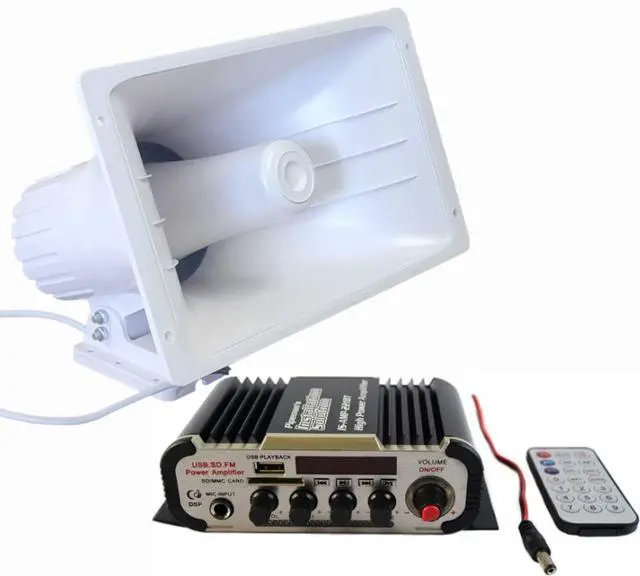 Main image of PA Power Horn Speaker (White) 100 Watt Indoor/Outdoor 80 Watt w/Bluetooth Audio Amplifier