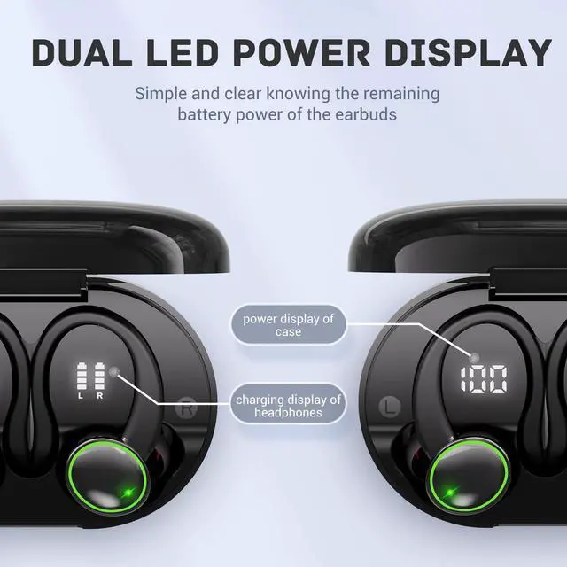 Alt view image 4 of 6 - for Google Pixel 7 Wireless Earbuds Bluetooth Headphones 48hrs Play Back Sport Earphones with LED Display Over-Ear Buds with Earhooks Built-in Mic - Black
