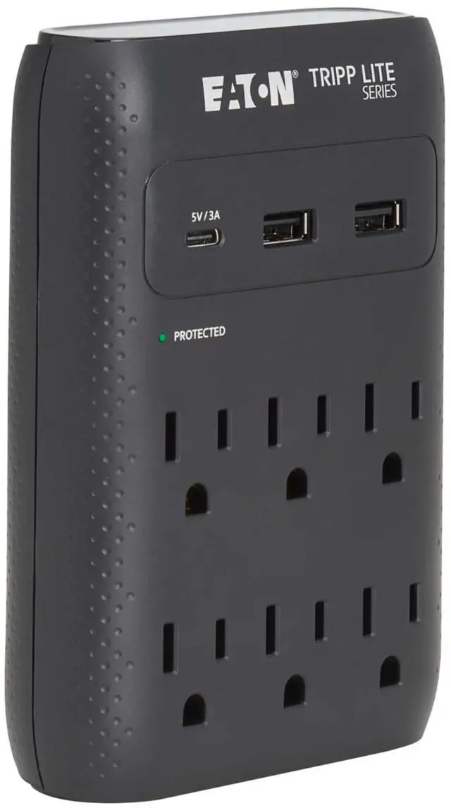 Main image of Eaton SK60CB Wall Surge Protector Power Strip & USB Wall Charger, 6-Outlet Extender, 1 USB-C + 2 USB Ports, 1080 Joules, Multi-Plug Outlet Splitter, Black, Manufacturer's