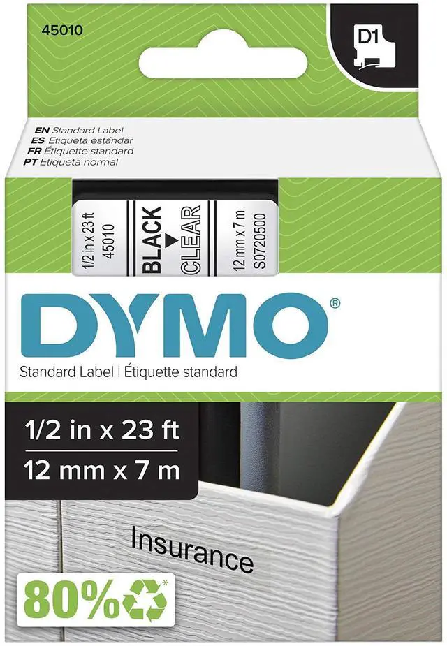 Main image of Authentic D1 Label l Labels for LabelManager COLORPOP and LabelWriter Duo Label Makers Great for Organization Indoor or Outdoor Use ½ (12mm) Black Print on Clear Tape Water Resistant