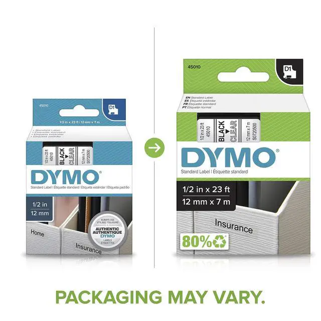 Alt view image 2 of 3 - Authentic D1 Label l Labels for LabelManager COLORPOP and LabelWriter Duo Label Makers Great for Organization Indoor or Outdoor Use ½ (12mm) Black Print on Clear Tape Water Resistant