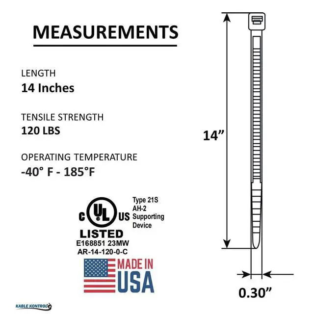 Alt view image 2 of 6 - Made in USA Cable Ties, 14 Inch 100 Pcs 120 Lbs Test Black | Self-locking Zip Ties UV Resistant Plastic Nylon Wire Ties, for Indoor or Outdoor Use