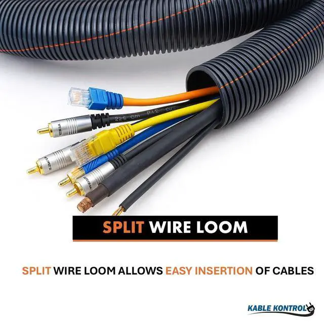 Alt view image 5 of 7 - UV Resistant Flame Retardant Nylon Split Wire Loom Tubing 3/8 Inch 100 Ft Long Black with Orange Stripes Sunlight Protected Cable Protection Flexible Conduit for Automotive Use