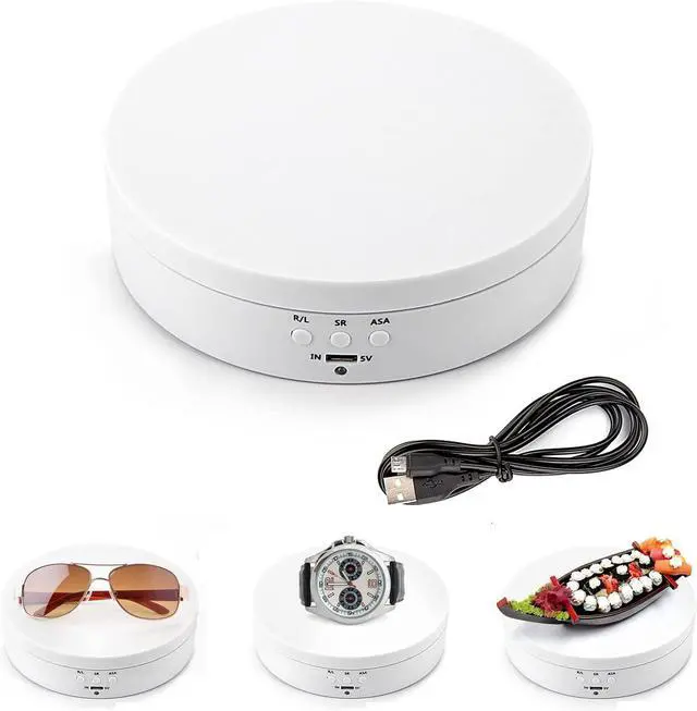 Main image of Motorized Electric Turntable, 360 Rotating Display Stand, 5.4in White | Speed and Angle Adjustable, Max 6lbs Load, Battery or USB Powered, Ideal for Photography, Video Shoot, Props, Jewelry