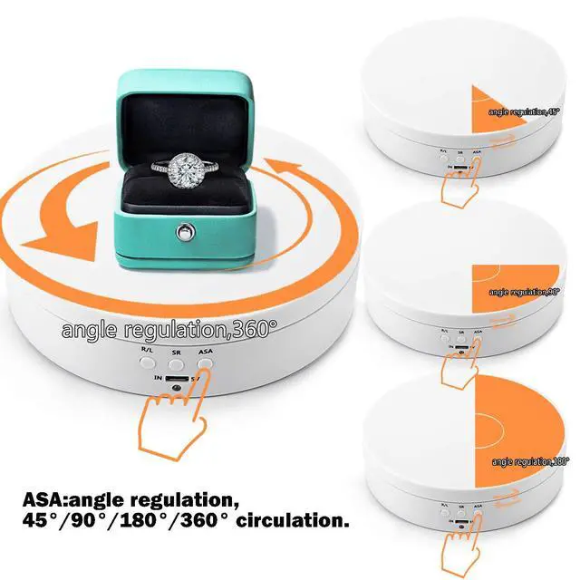 Alt view image 2 of 7 - Motorized Electric Turntable, 360 Rotating Display Stand, 5.4in White | Speed and Angle Adjustable, Max 6lbs Load, Battery or USB Powered, Ideal for Photography, Video Shoot, Props, Jewelry