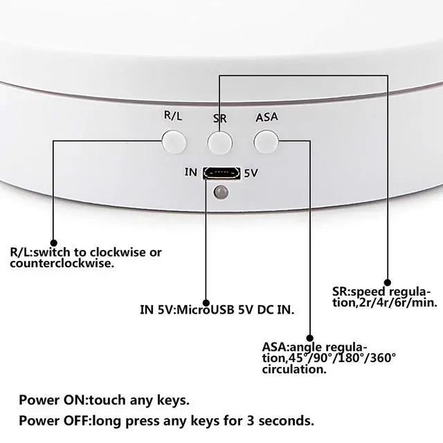 Alt view image 4 of 7 - Motorized Electric Turntable, 360 Rotating Display Stand, 5.4in White | Speed and Angle Adjustable, Max 6lbs Load, Battery or USB Powered, Ideal for Photography, Video Shoot, Props, Jewelry
