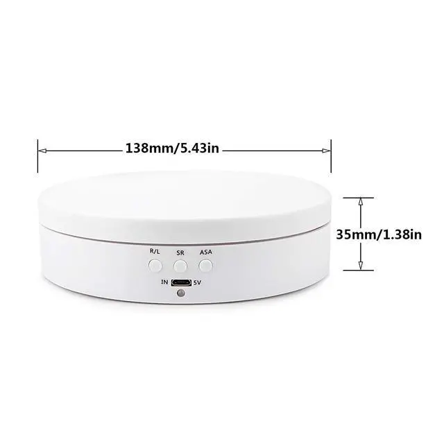 Alt view image 6 of 7 - Motorized Electric Turntable, 360 Rotating Display Stand, 5.4in White | Speed and Angle Adjustable, Max 6lbs Load, Battery or USB Powered, Ideal for Photography, Video Shoot, Props, Jewelry