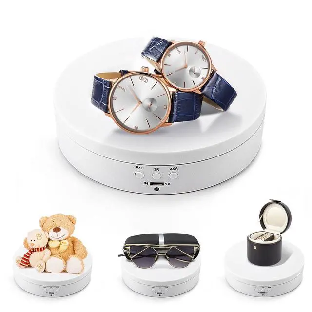 Alt view image 7 of 7 - Motorized Electric Turntable, 360 Rotating Display Stand, 5.4in White | Speed and Angle Adjustable, Max 6lbs Load, Battery or USB Powered, Ideal for Photography, Video Shoot, Props, Jewelry