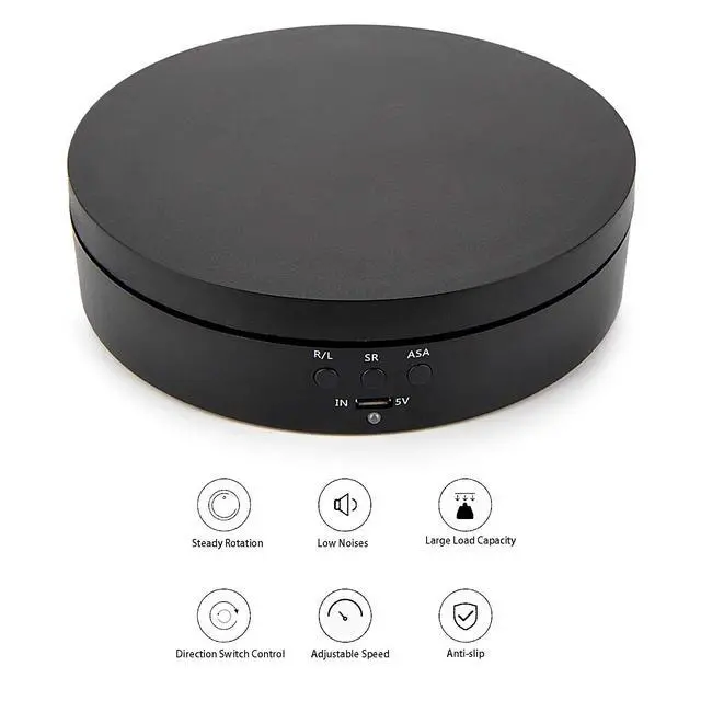 Alt view image 2 of 7 - 360 Degree Electric Turntable, 3 Speed Rotating Display Stand, 5.4in Black | Max 6lbs Load, Speed and Angle Adjustable, Battery or USB Powered, Ideal for Photography, Video Shoot, 3D Models, Jewelry