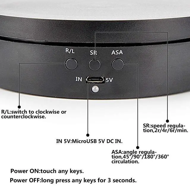 Alt view image 3 of 7 - 360 Degree Electric Turntable, 3 Speed Rotating Display Stand, 5.4in Black | Max 6lbs Load, Speed and Angle Adjustable, Battery or USB Powered, Ideal for Photography, Video Shoot, 3D Models, Jewelry