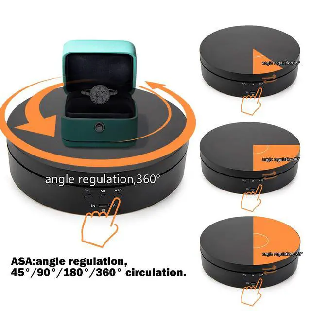 Alt view image 4 of 7 - 360 Degree Electric Turntable, 3 Speed Rotating Display Stand, 5.4in Black | Max 6lbs Load, Speed and Angle Adjustable, Battery or USB Powered, Ideal for Photography, Video Shoot, 3D Models, Jewelry