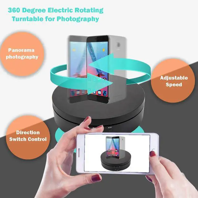 Alt view image 5 of 7 - 360 Degree Electric Turntable, 3 Speed Rotating Display Stand, 5.4in Black | Max 6lbs Load, Speed and Angle Adjustable, Battery or USB Powered, Ideal for Photography, Video Shoot, 3D Models, Jewelry