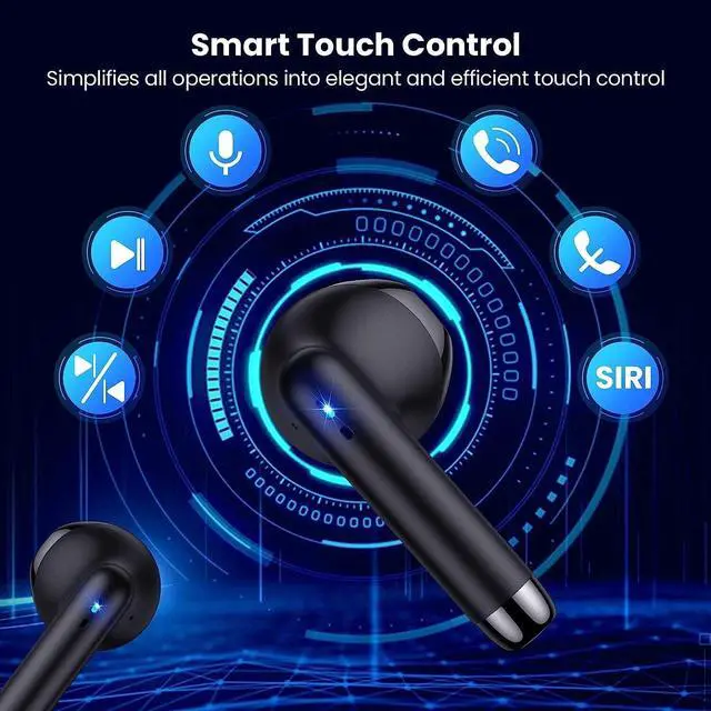 Alt view image 2 of 6 - for iPhone 13/13 Mini / 13 Pro / 13 Pro Max in-Ear Earphones Headset with Mic and Touch Control TWS Wireless Bluetooth 5.0 Earbuds with Charging Case - Black