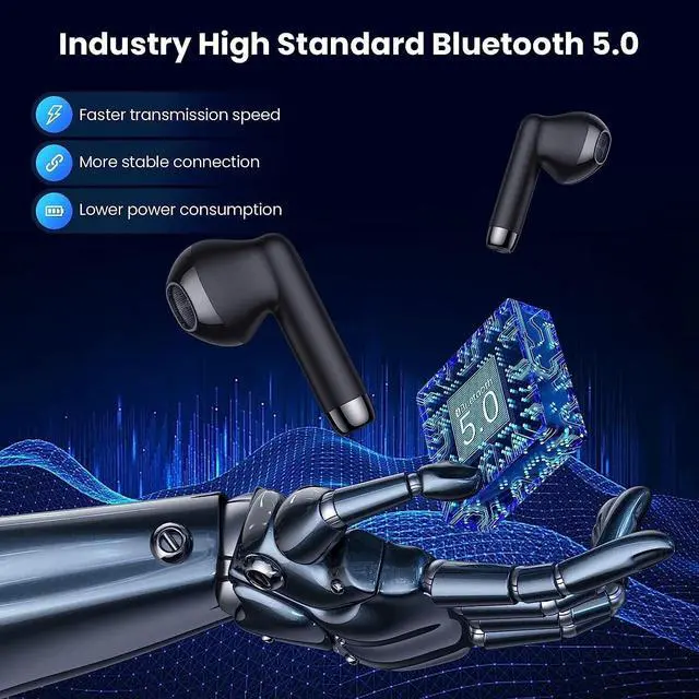 Alt view image 3 of 6 - for iPhone 13/13 Mini / 13 Pro / 13 Pro Max in-Ear Earphones Headset with Mic and Touch Control TWS Wireless Bluetooth 5.0 Earbuds with Charging Case - Black