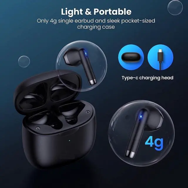 Alt view image 5 of 6 - for iPhone 13/13 Mini / 13 Pro / 13 Pro Max in-Ear Earphones Headset with Mic and Touch Control TWS Wireless Bluetooth 5.0 Earbuds with Charging Case - Black