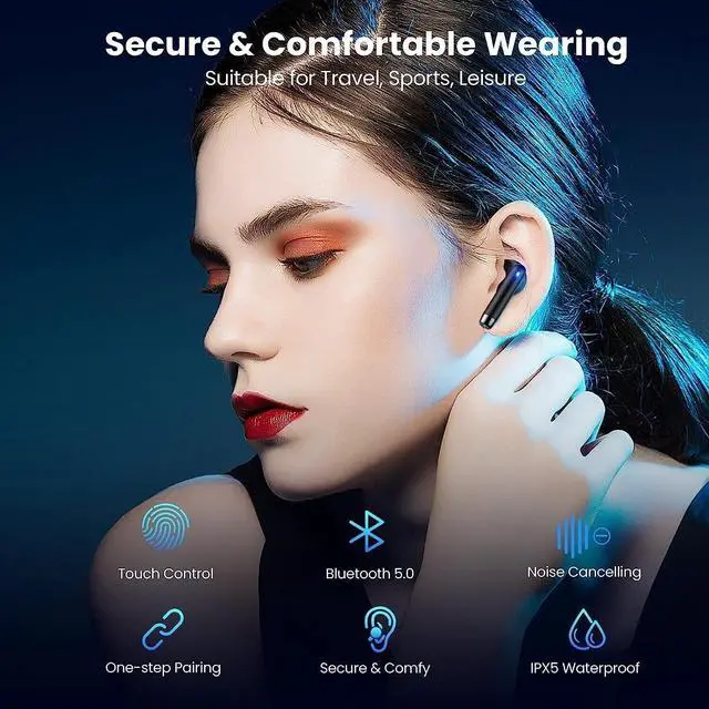 Alt view image 6 of 6 - for iPhone 13/13 Mini / 13 Pro / 13 Pro Max in-Ear Earphones Headset with Mic and Touch Control TWS Wireless Bluetooth 5.0 Earbuds with Charging Case - Black