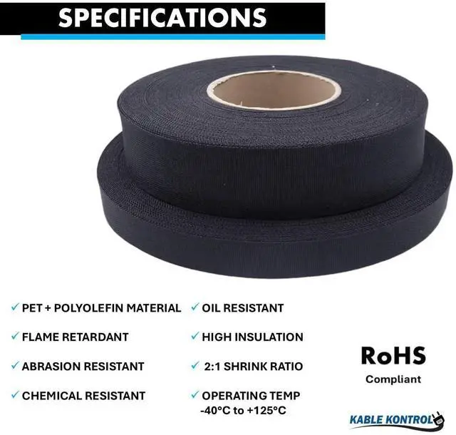 Alt view image 2 of 7 - Fabric Heat Shrink Braided Sleeving 2-3/8 Inch - 25' Ft Long, PET & Polyolefin Heavy Duty Cable Sleeving Sheath - 2:1 Industrial Wiring Harness for Electrical Wire Insulation - Black