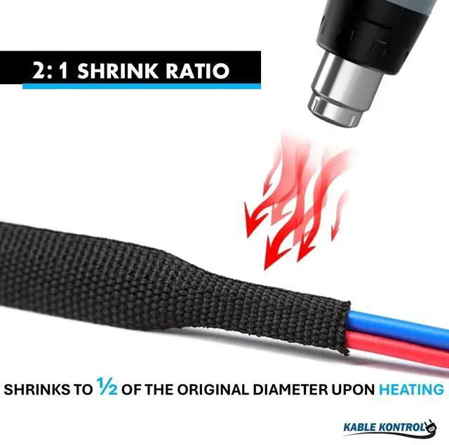 Alt view image 5 of 7 - Fabric Heat Shrink Braided Sleeving 2-3/8 Inch - 25' Ft Long, PET & Polyolefin Heavy Duty Cable Sleeving Sheath - 2:1 Industrial Wiring Harness for Electrical Wire Insulation - Black