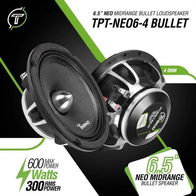 Alt view image 2 of 7 - 6.5" Neodymium Midrange TPT-NEO6-4 Bullet 600 Watts, 4 Ohm, Shallow Mount PRO Audio Mid Range Loudspeaker (Single) High Output Premium Car Speaker