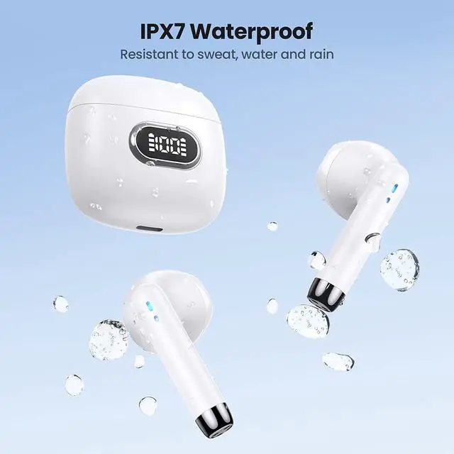 Alt view image 5 of 6 - Wireless Earbuds for Amazon Fire HD 8 (2022) Bluetooth 5.3 Headphones with LED Display Charging Case, Waterproof IPX7 Hands-Free Headset with Mic, Hi-Fi Stereo Sound, Touch Control - White