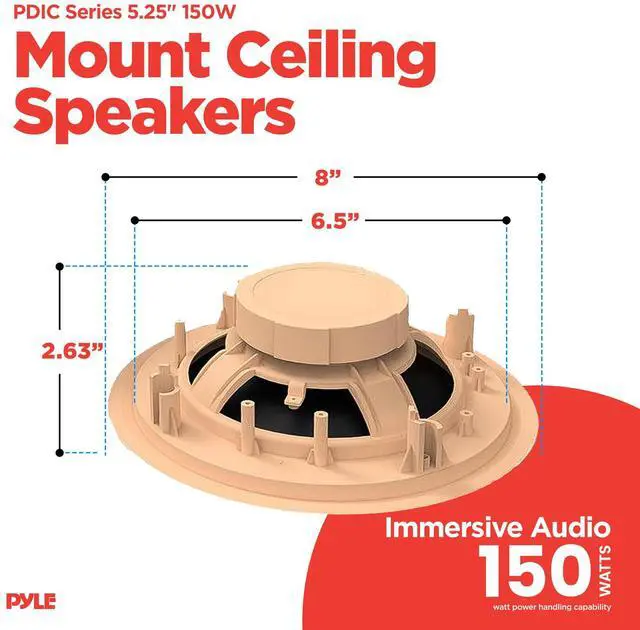 Alt view image 3 of 7 - 2 Pair Speakers, 150W 5.25" Round Flush Mount in Wall/in Ceiling Home Speakers, PDIC Series, Tan
