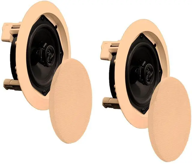 Alt view image 6 of 7 - 3 Pair Speakers, 200W 6.5" Flush Mount in Wall/in Ceiling Speakers with Spring-Loaded Terminals, PDIC Series, Tan