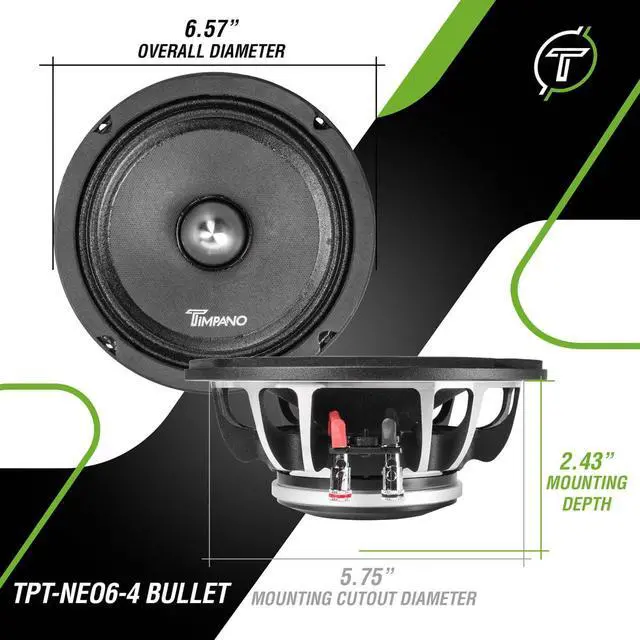 Alt view image 3 of 7 - 6.5" Neodymium Midrange TPT-NEO6-4 Bullet 600 Watts, 4 Ohm, Shallow Mount PRO Audio Mid Range Loudspeaker (Single) High Output Premium Car Speaker