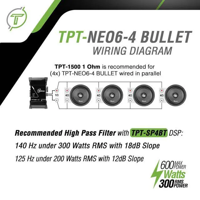 Alt view image 4 of 7 - 6.5" Neodymium Midrange TPT-NEO6-4 Bullet 600 Watts, 4 Ohm, Shallow Mount PRO Audio Mid Range Loudspeaker (Single) High Output Premium Car Speaker